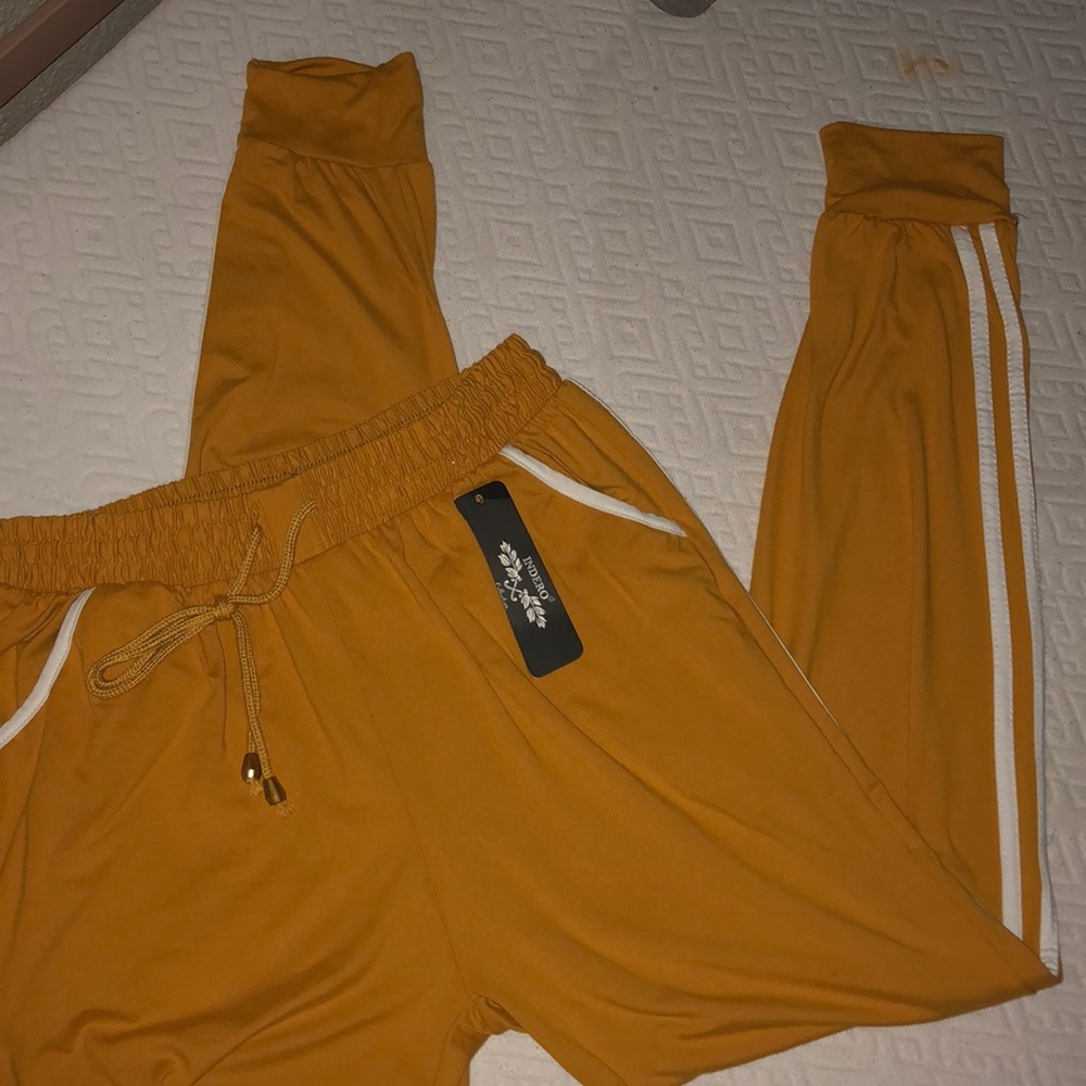 Women Mustard Yellow Joggers w/ white stripes